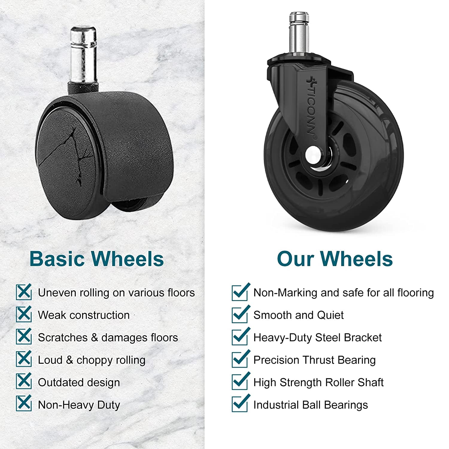 Office Chair Caster Wheels Set of 5 for Tile, Hardwood Floors and Carpets, Universal Fit for Most Chairs (Black) - TrendyTechWorldTrendyTechWorld7445024396358TrendyTechWorldOffice Chair Caster Wheels Set of 5 for Tile, Hardwood Floors and Carpets, Universal Fit for Most Chairs (Black)