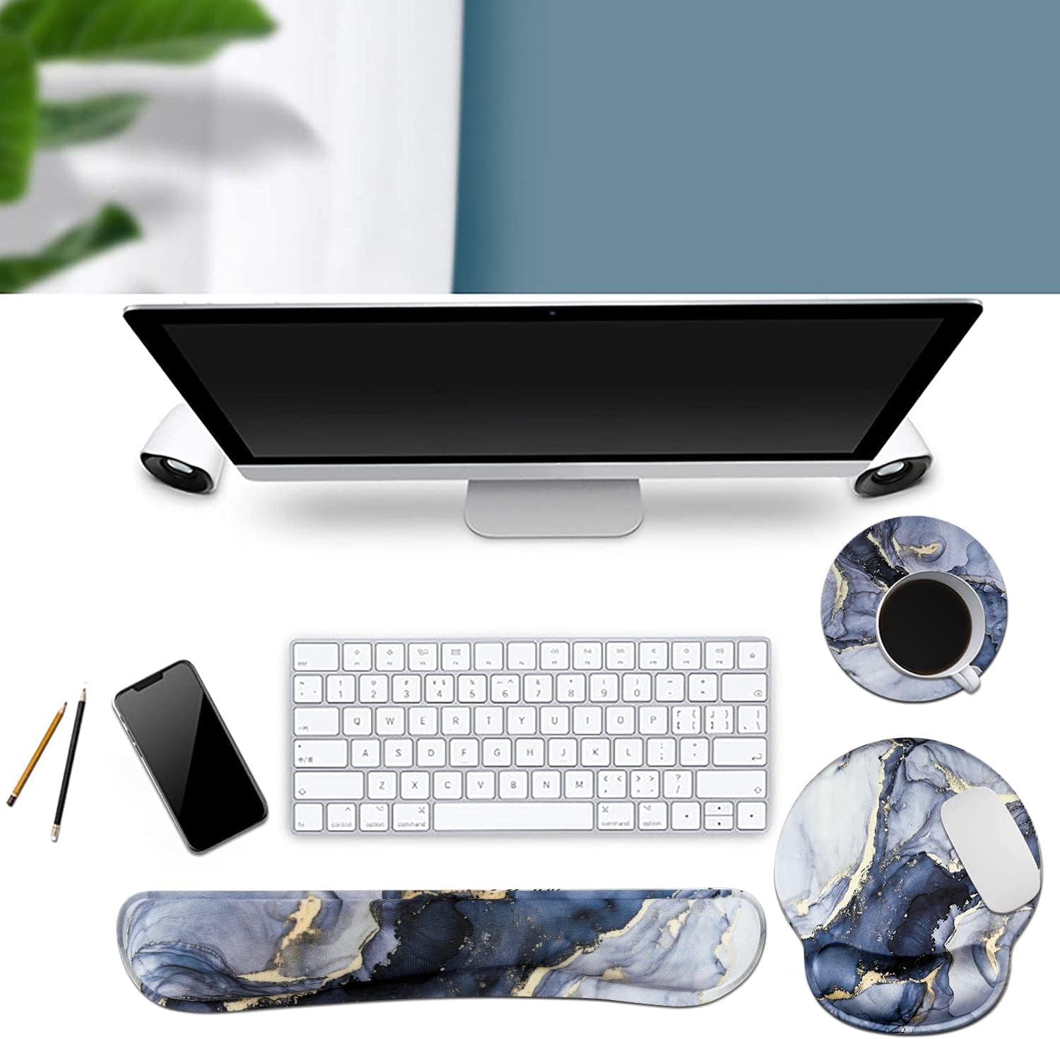 Mouse Pad with Wrist Support Keyboard Wrist Rest Set, Ergonomic Mouse Pad with Non - Slip Base for Computer Home Office + Coasters, Easy Typing & Pain Relief Mouse Mat, Dark Blue Marble - TrendyTechWorldTrendyTechWorld7445008493479TrendyTechWorldMouse Pad with Wrist Support Keyboard Wrist Rest Set, Ergonomic Mouse Pad with Non - Slip Base for Computer Home Office + Coasters, Easy Typing & Pain Relief Mouse Mat, Dark Blue Marble