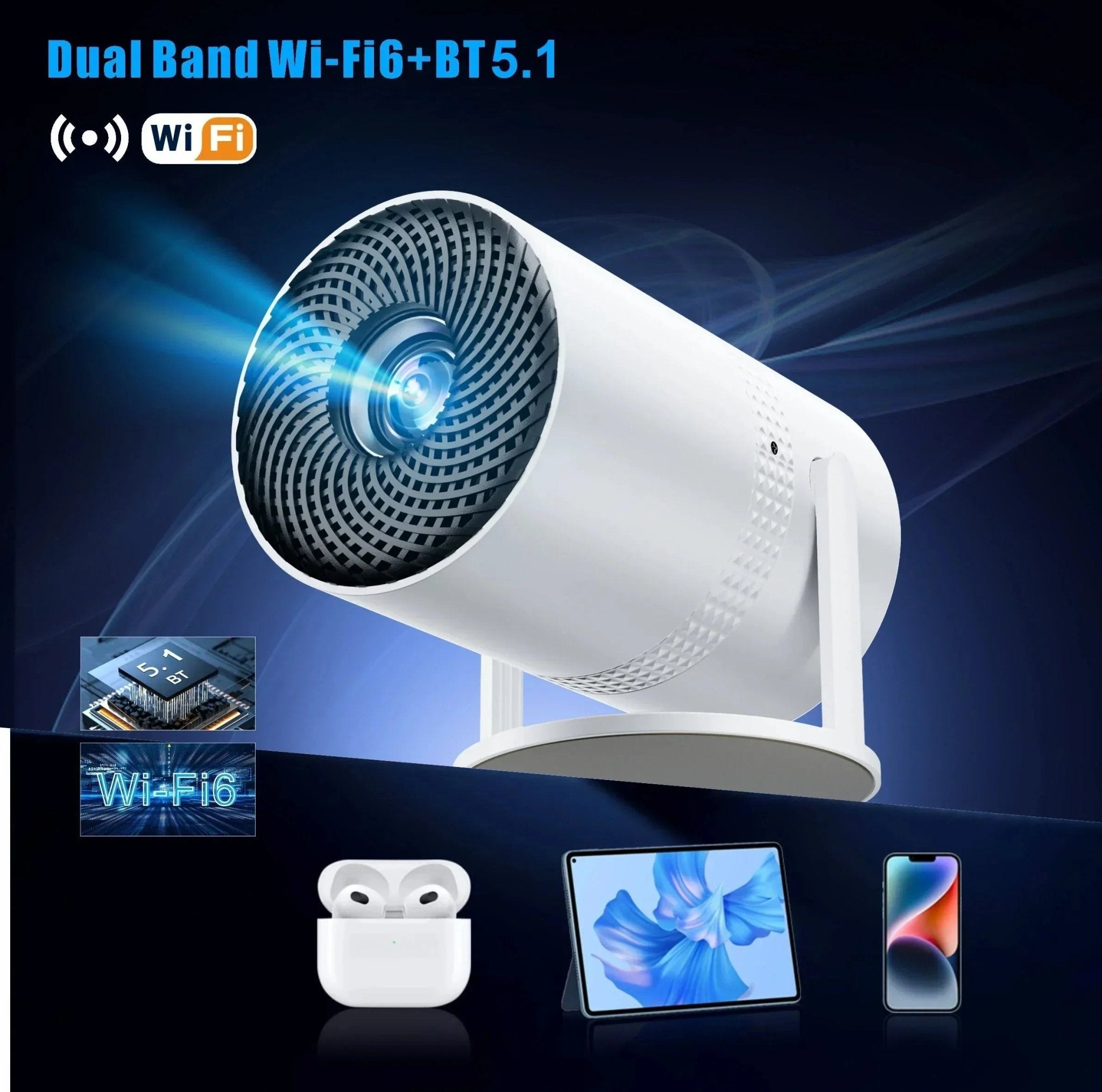 Salange P300 Mini Portable Projector - 4K 8K Video Decoding, 720P HD, Android 11, Wi - Fi, BT 5.1 - TrendyTechWorldTrendyTechWorldTrendyTechWorldSalange P300 Mini Portable Projector - 4K 8K Video Decoding, 720P HD, Android 11, Wi - Fi, BT 5.1
