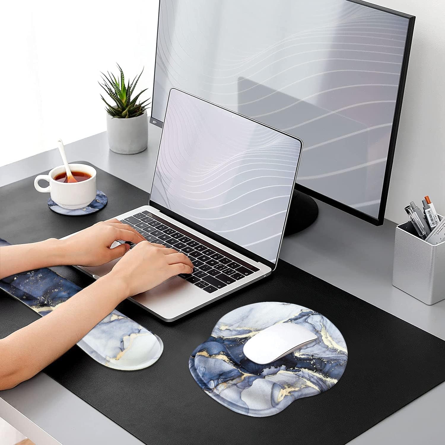 Mouse Pad with Wrist Support Keyboard Wrist Rest Set, Ergonomic Mouse Pad with Non - Slip Base for Computer Home Office + Coasters, Easy Typing & Pain Relief Mouse Mat, Dark Blue Marble - TrendyTechWorldTrendyTechWorld7445008493479TrendyTechWorldMouse Pad with Wrist Support Keyboard Wrist Rest Set, Ergonomic Mouse Pad with Non - Slip Base for Computer Home Office + Coasters, Easy Typing & Pain Relief Mouse Mat, Dark Blue Marble