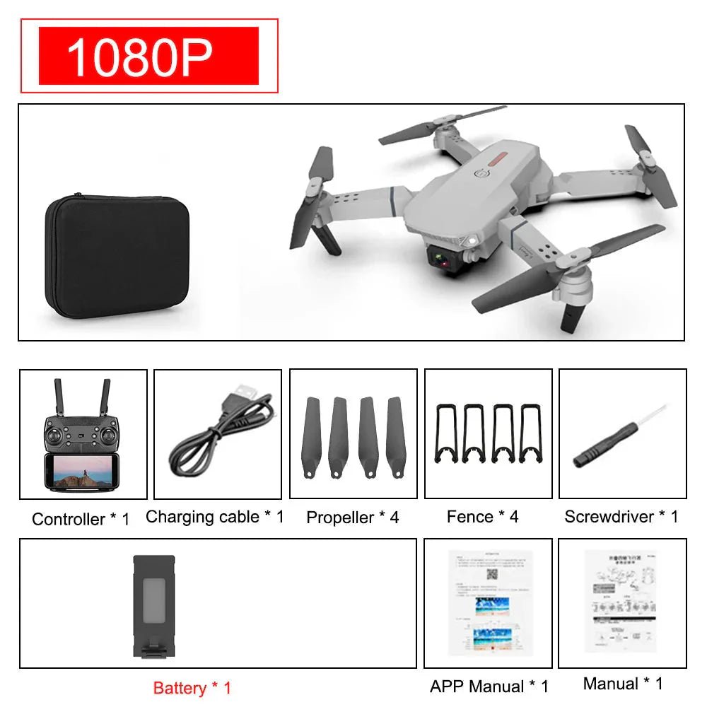 E88 Pro Foldable Quadcopter Drone - WIFI FPV, HD 4K Camera, Altitude Hold - TrendyTechWorldTrendyTechWorldTrendyTechWorldE88 Pro Foldable Quadcopter Drone - WIFI FPV, HD 4K Camera, Altitude Hold