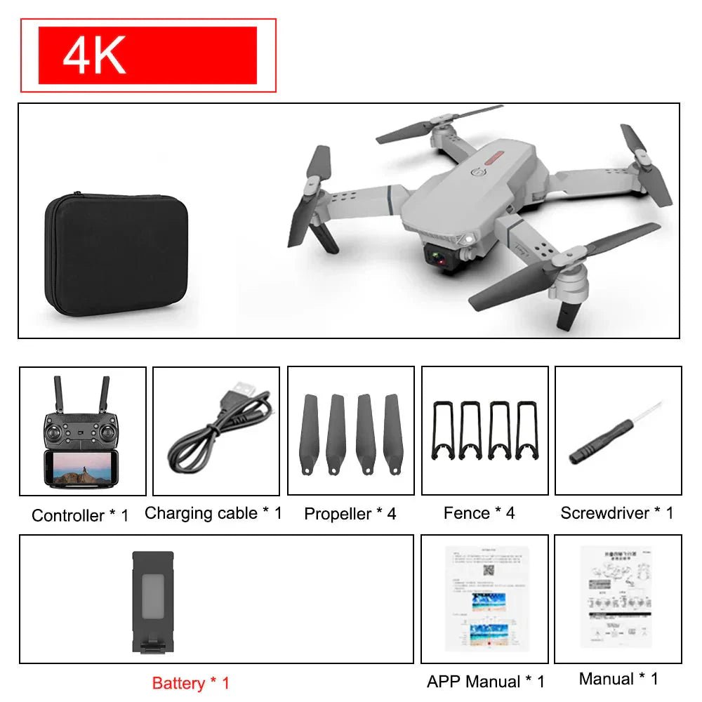 E88 Pro Foldable Quadcopter Drone - WIFI FPV, HD 4K Camera, Altitude Hold - TrendyTechWorldTrendyTechWorldTrendyTechWorldE88 Pro Foldable Quadcopter Drone - WIFI FPV, HD 4K Camera, Altitude Hold