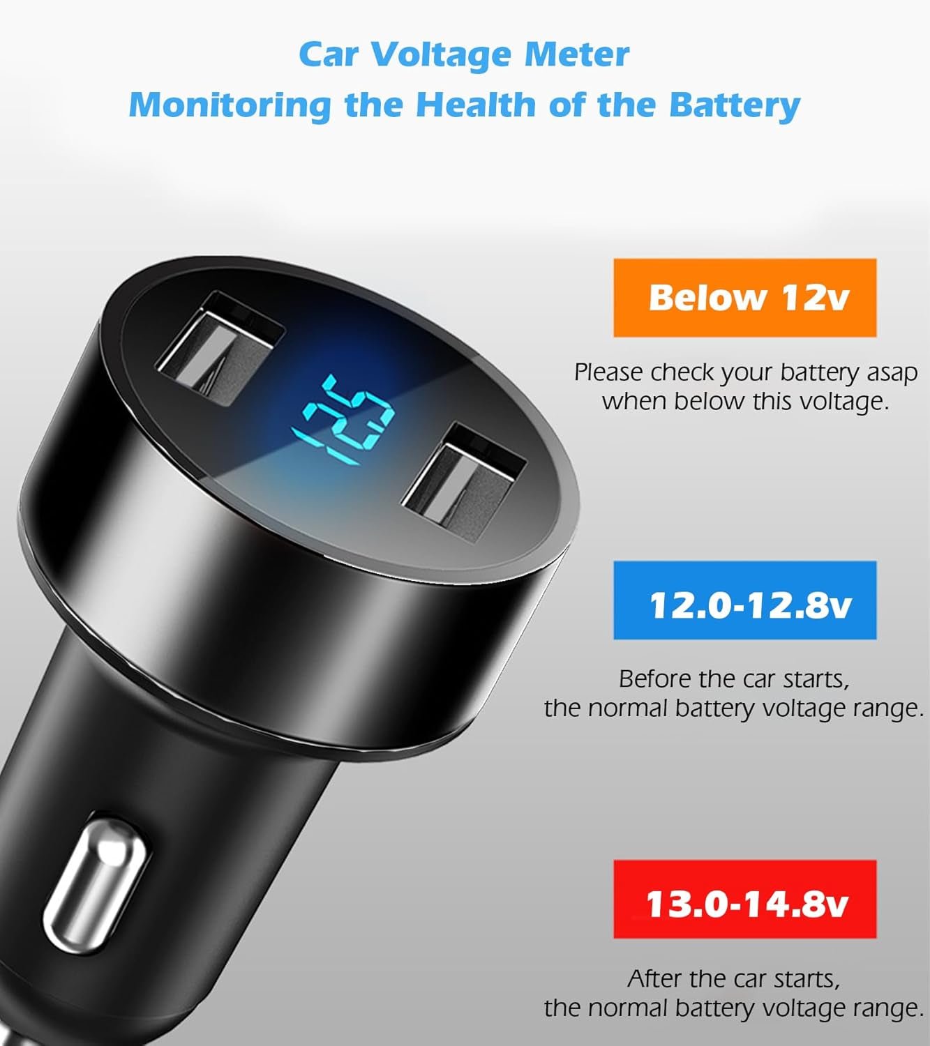 2 USB Car Charger,12V/24V Voltage Meter, Output 4.8A, Cigarette Lighter Plug Adapter Compatible with Iphone,Ipad, Samsung, USB Charging Devices, Black - TrendyTechWorldTrendyTechWorld313106779764TrendyTechWorld2 USB Car Charger,12V/24V Voltage Meter, Output 4.8A, Cigarette Lighter Plug Adapter Compatible with Iphone,Ipad, Samsung, USB Charging Devices, Black