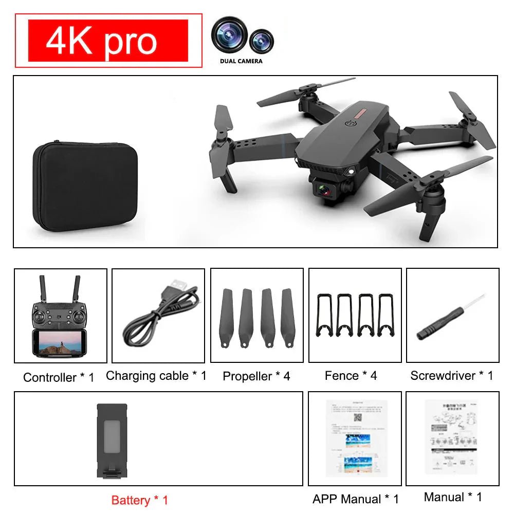 E88 Pro Foldable Quadcopter Drone - WIFI FPV, HD 4K Camera, Altitude Hold - TrendyTechWorldTrendyTechWorldTrendyTechWorldE88 Pro Foldable Quadcopter Drone - WIFI FPV, HD 4K Camera, Altitude Hold