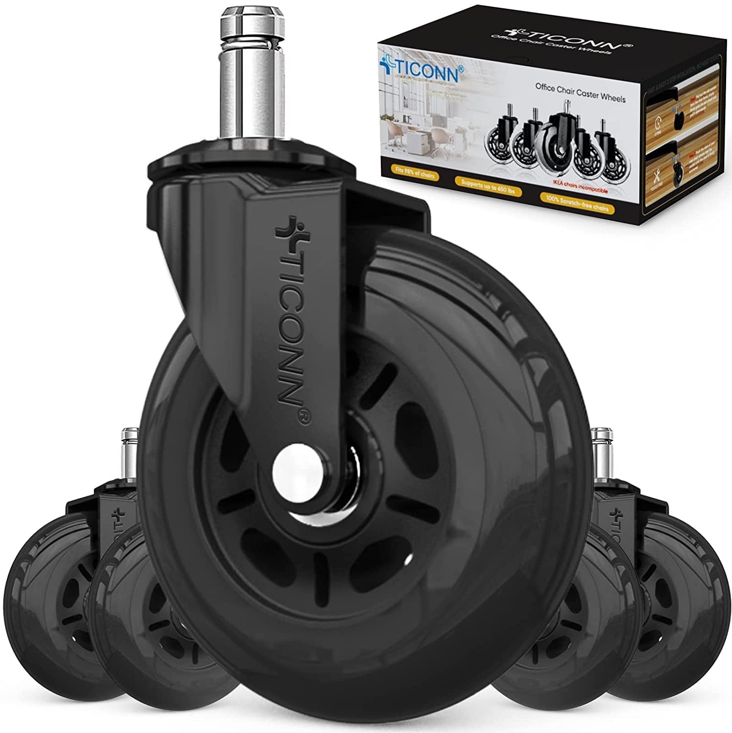 Office Chair Caster Wheels Set of 5 for Tile, Hardwood Floors and Carpets, Universal Fit for Most Chairs (Black) - TrendyTechWorldTrendyTechWorld7445024396358TrendyTechWorldOffice Chair Caster Wheels Set of 5 for Tile, Hardwood Floors and Carpets, Universal Fit for Most Chairs (Black)
