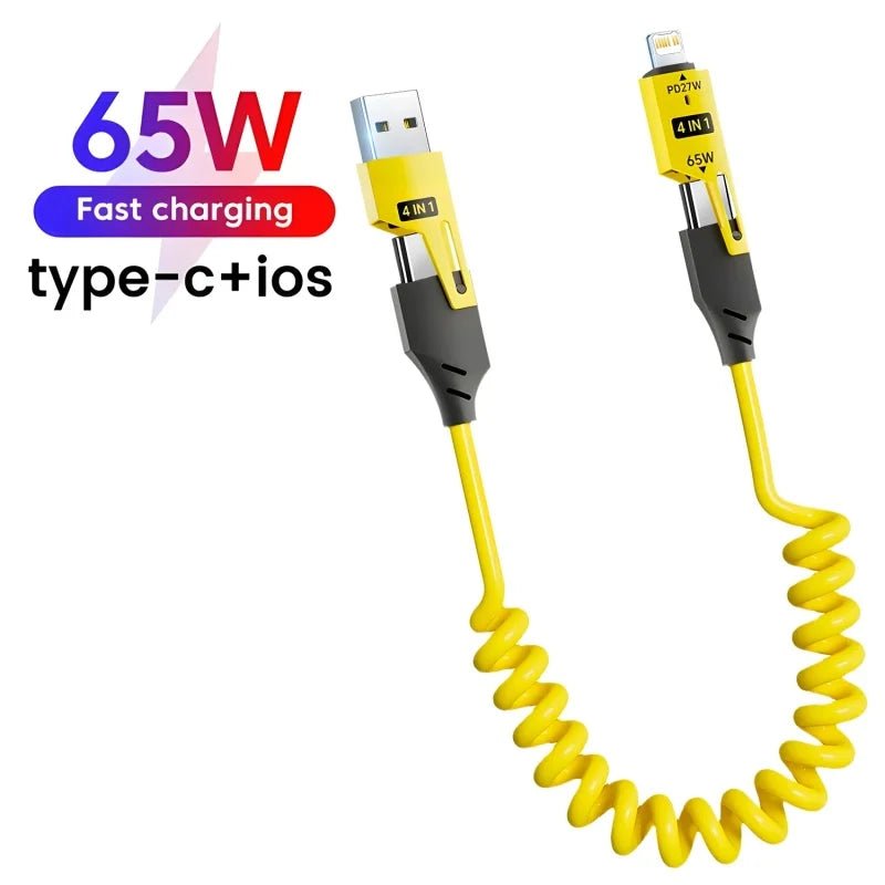 4 in 1 65W Spring Short Data Cable 6A USB Type C Spring Telescopic Quick Charger Wire Spring USB Cable for Iphone 15 14 13 12 - TrendyTechWorldTrendyTechWorld313031015067TrendyTechWorld4 in 1 65W Spring Short Data Cable 6A USB Type C Spring Telescopic Quick Charger Wire Spring USB Cable for Iphone 15 14 13 12