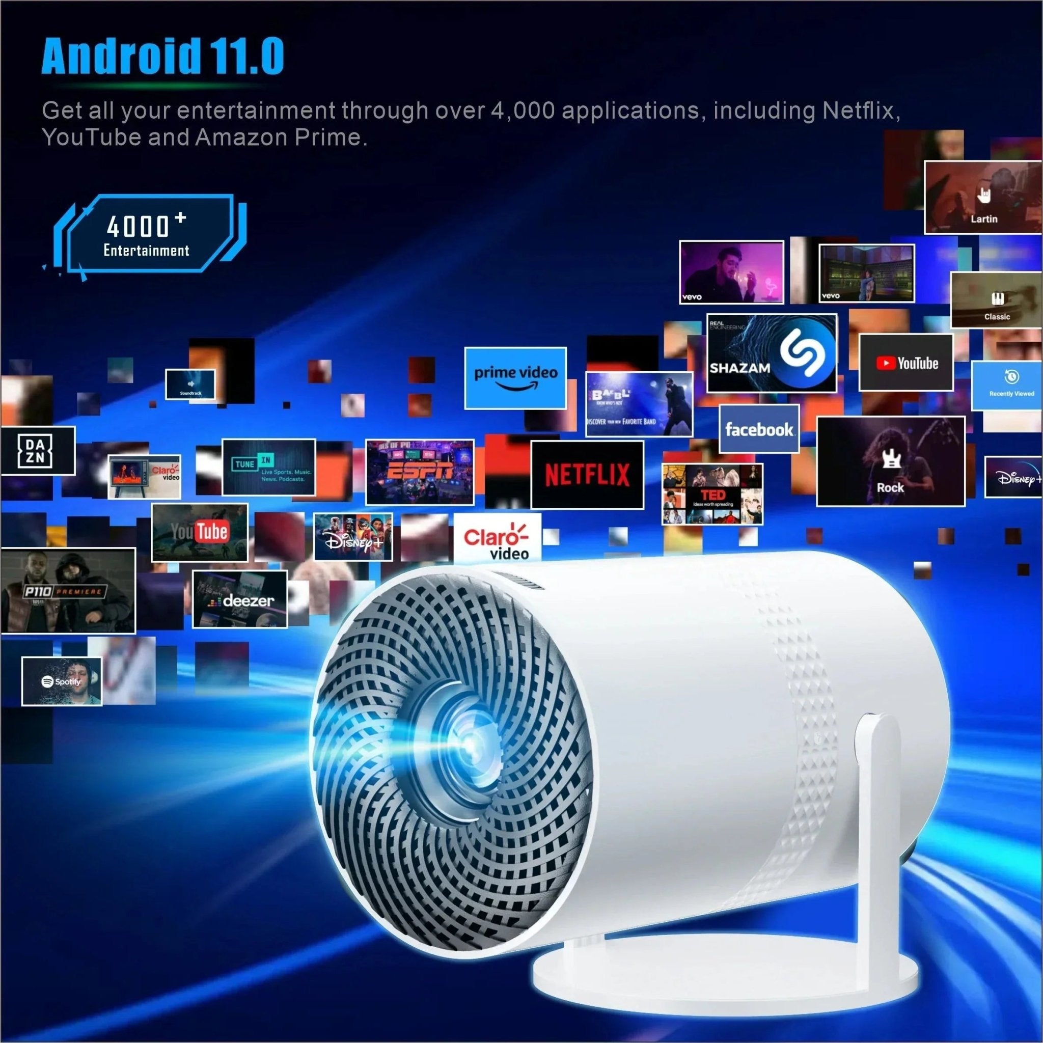 Salange P300 Mini Portable Projector - 4K 8K Video Decoding, 720P HD, Android 11, Wi - Fi, BT 5.1 - TrendyTechWorldTrendyTechWorldTrendyTechWorldSalange P300 Mini Portable Projector - 4K 8K Video Decoding, 720P HD, Android 11, Wi - Fi, BT 5.1