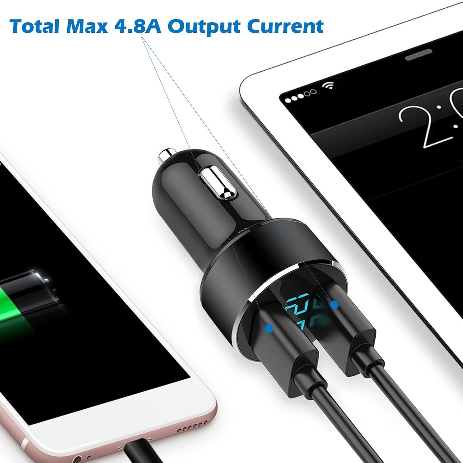 2 USB Car Charger,12V/24V Voltage Meter, Output 4.8A, Cigarette Lighter Plug Adapter Compatible with Iphone,Ipad, Samsung, USB Charging Devices, Black - TrendyTechWorldTrendyTechWorld313106779764TrendyTechWorld2 USB Car Charger,12V/24V Voltage Meter, Output 4.8A, Cigarette Lighter Plug Adapter Compatible with Iphone,Ipad, Samsung, USB Charging Devices, Black