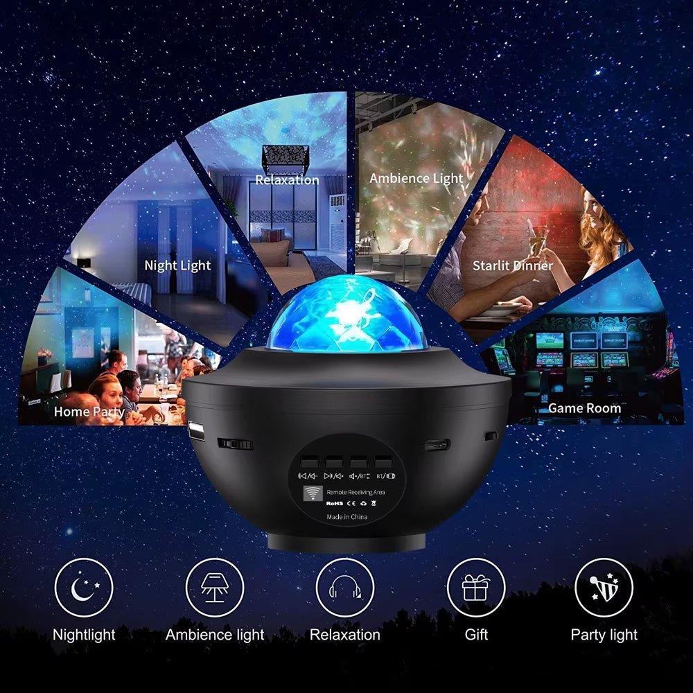 Starry Sky Projector Light LED Night Light Bluetooth Music Player Remote Ocean Wave Galaxy Ambient Light Bedroom Decoration Gift - TrendyTechWorldTrendyTechWorld313097842812TrendyTechWorldStarry Sky Projector Light LED Night Light Bluetooth Music Player Remote Ocean Wave Galaxy Ambient Light Bedroom Decoration Gift