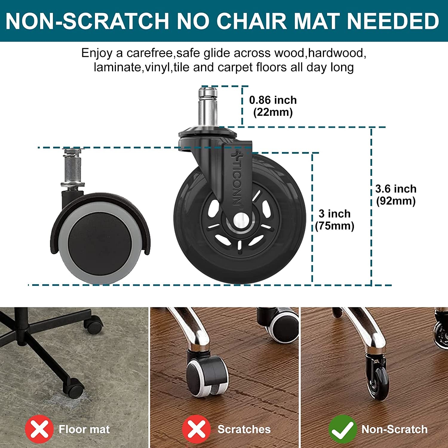 Office Chair Caster Wheels Set of 5 for Tile, Hardwood Floors and Carpets, Universal Fit for Most Chairs (Black) - TrendyTechWorldTrendyTechWorld7445024396358TrendyTechWorldOffice Chair Caster Wheels Set of 5 for Tile, Hardwood Floors and Carpets, Universal Fit for Most Chairs (Black)