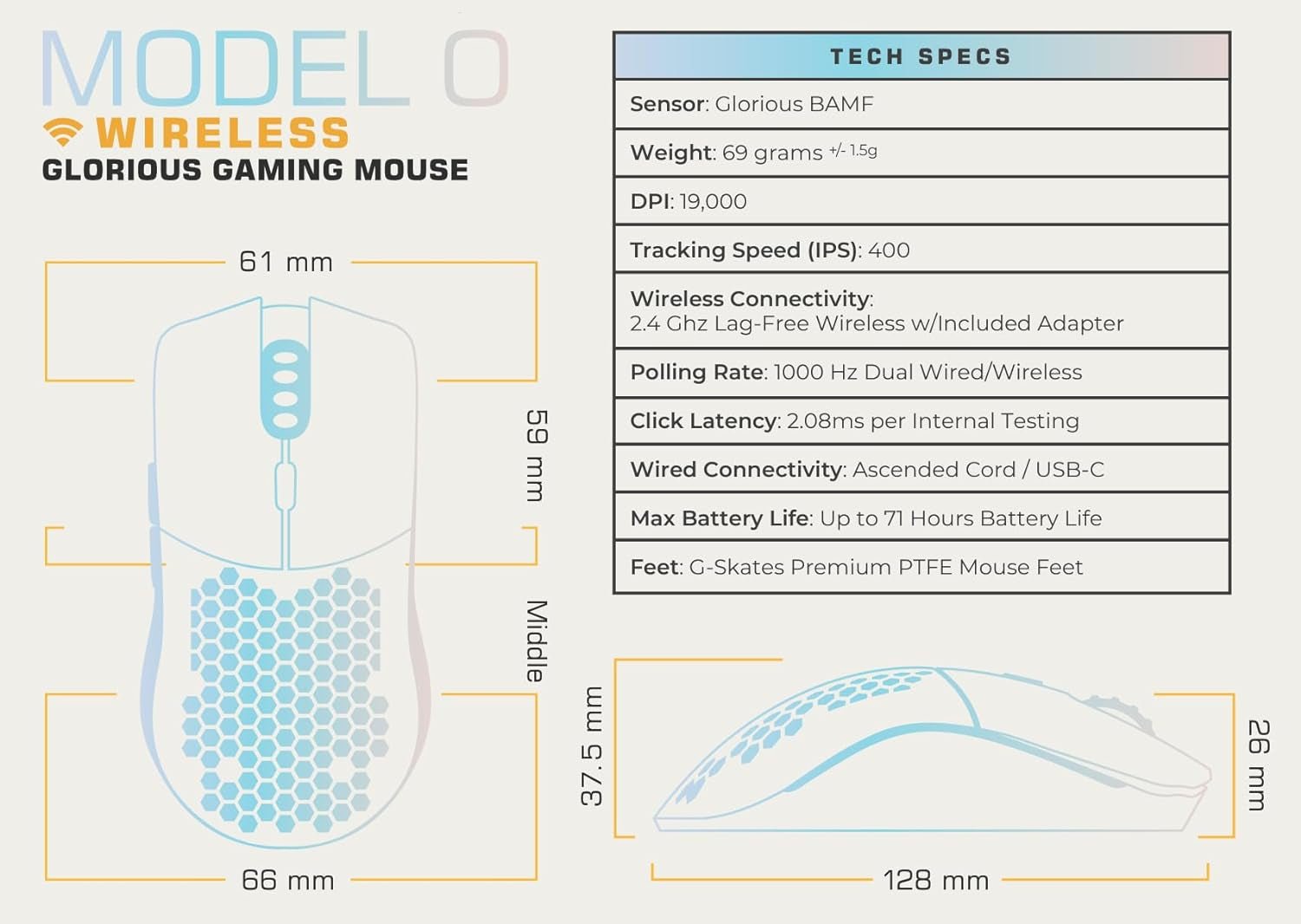 Model O Wireless Gaming Mouse - Superlight, 69G Honeycomb Design, RGB, Ambidextrous, Lag Free 2.4Ghz Wireless, up to 71 Hours Battery - Matte Black - TrendyTechWorldTrendyTechWorld744759504975TrendyTechWorldModel O Wireless Gaming Mouse - Superlight, 69G Honeycomb Design, RGB, Ambidextrous, Lag Free 2.4Ghz Wireless, up to 71 Hours Battery - Matte Black